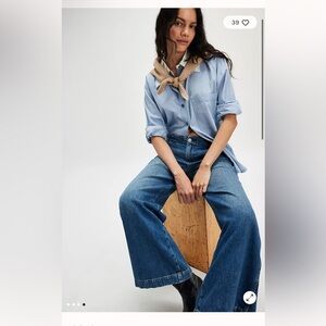 NWT AMO Blue Edith Wide Leg Trouser Jean Anthropologie 30 Slouchy Baggy Classic